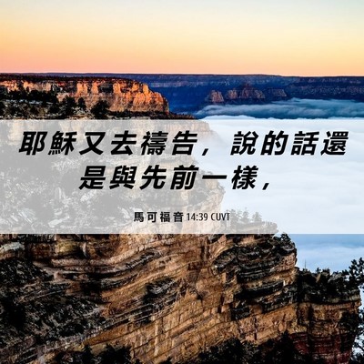 Picture 06 - 馬 可 福 音 14:39 CUVT - 耶 穌 又 去 禱 告 ， 說 的 話 還 是 - Bible Verse Picture