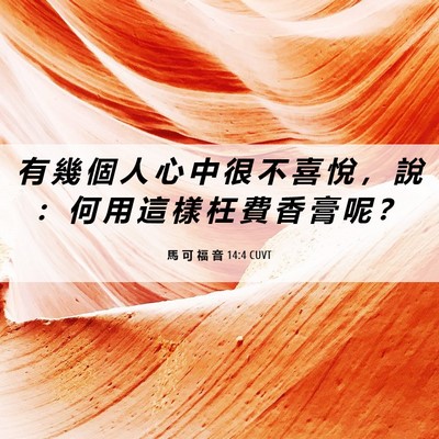 Picture 06 - 馬 可 福 音 14:4 CUVT - 有 幾 個 人 心 中 很 不 喜 悅 ， 說 - Bible Verse Picture