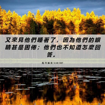 Picture 06 - 馬 可 福 音 14:40 CUVT - 又 來 見 他 們 睡 著 了 ， 因 為 他 - Bible Verse Picture