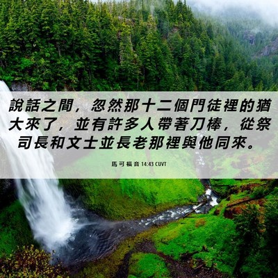 Picture 06 - 馬 可 福 音 14:43 CUVT - 說 話 之 間 ， 忽 然 那 十 二 個 門 - Bible Verse Picture