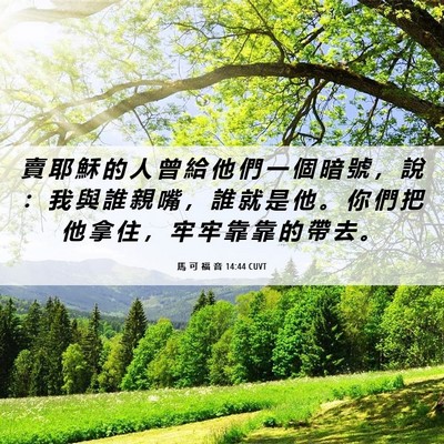 Picture 06 - 馬 可 福 音 14:44 CUVT - 賣 耶 穌 的 人 曾 給 他 們 一 個 暗 - Bible Verse Picture