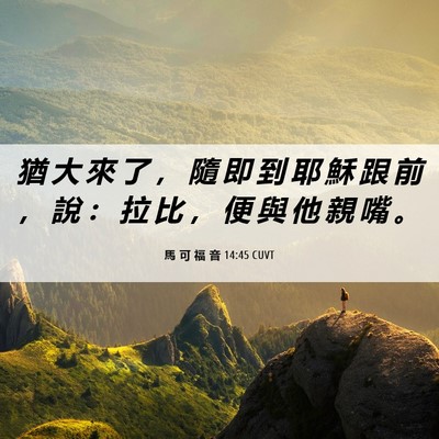 Picture 06 - 馬 可 福 音 14:45 CUVT - 猶 大 來 了 ， 隨 即 到 耶 穌 跟 前 - Bible Verse Picture
