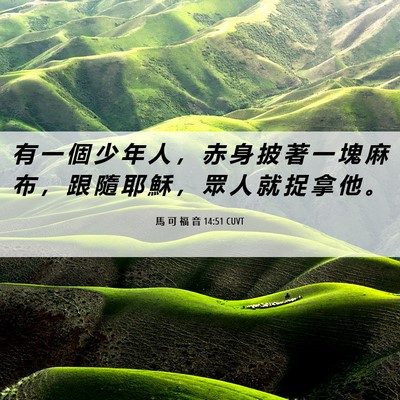 Picture 06 - 馬 可 福 音 14:51 CUVT - 有 一 個 少 年 人 ， 赤 身 披 著 一 - Bible Verse Picture