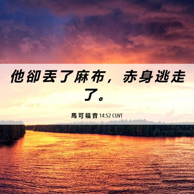 Picture 06 - 馬 可 福 音 14:52 CUVT - 他 卻 丟 了 麻 布 ， 赤 身 逃 走 了 - Bible Verse Picture