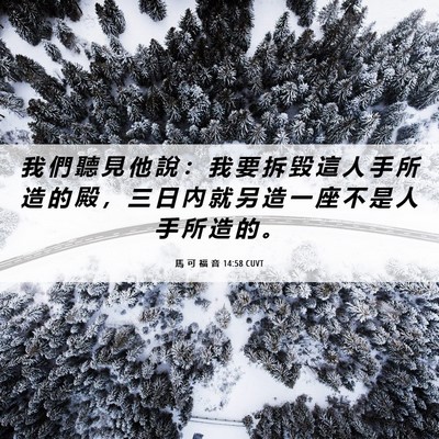 Picture 06 - 馬 可 福 音 14:58 CUVT - 我 們 聽 見 他 說 ： 我 要 拆 毀 這 - Bible Verse Picture