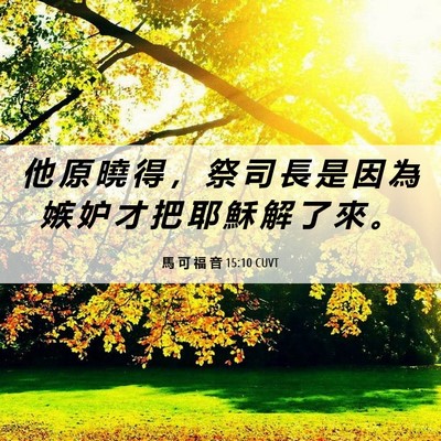 Picture 06 - 馬 可 福 音 15:10 CUVT - 他 原 曉 得 ， 祭 司 長 是 因 為 嫉 - Bible Verse Picture