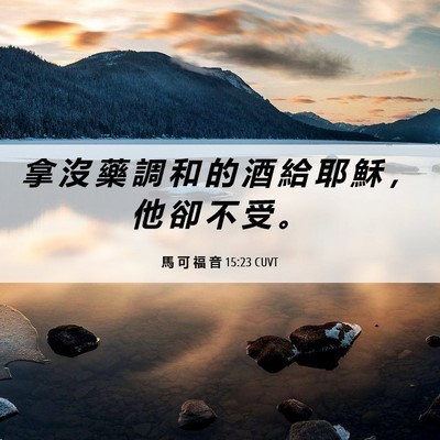 Picture 06 - 馬 可 福 音 15:23 CUVT - 拿 沒 藥 調 和 的 酒 給 耶 穌 ， 他 - Bible Verse Picture