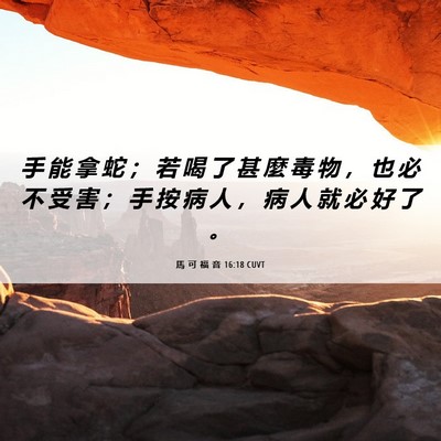 Picture 06 - 馬 可 福 音 16:18 CUVT - 手 能 拿 蛇 ； 若 喝 了 甚 麼 毒 物 - Bible Verse Picture
