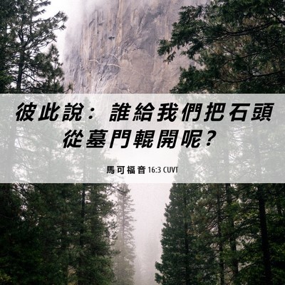 Picture 06 - 馬 可 福 音 16:3 CUVT - 彼 此 說 ： 誰 給 我 們 把 石 頭 從 - Bible Verse Picture