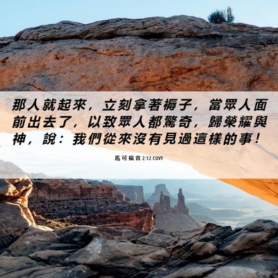 Picture 06 - 馬 可 福 音 2:12 CUVT - 那 人 就 起 來 ， 立 刻 拿 著 褥 子 - Bible Verse Picture
