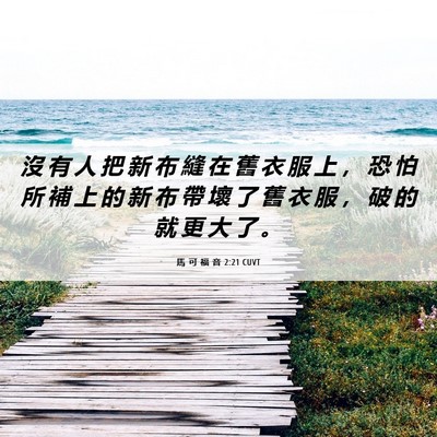 Picture 06 - 馬 可 福 音 2:21 CUVT - 沒 有 人 把 新 布 縫 在 舊 衣 服 上 - Bible Verse Picture