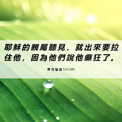 Picture 06 - 馬 可 福 音 3:21 CUVT - 耶 穌 的 親 屬 聽 見 ， 就 出 來 要 - Bible Verse Picture