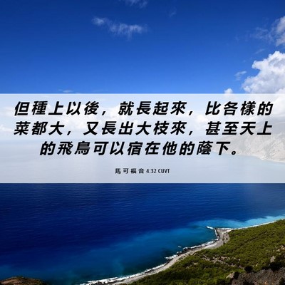 Picture 06 - 馬 可 福 音 4:32 CUVT - 但 種 上 以 後 ， 就 長 起 來 ， 比 - Bible Verse Picture