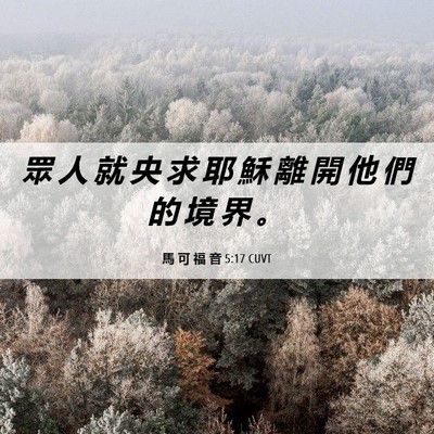 Picture 06 - 馬 可 福 音 5:17 CUVT - 眾 人 就 央 求 耶 穌 離 開 他 們 的 - Bible Verse Picture