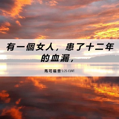 Picture 06 - 馬 可 福 音 5:25 CUVT - 有 一 個 女 人 ， 患 了 十 二 年 的 - Bible Verse Picture
