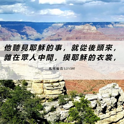 Picture 06 - 馬 可 福 音 5:27 CUVT - 他 聽 見 耶 穌 的 事 ， 就 從 後 頭 - Bible Verse Picture
