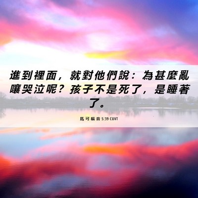 Picture 06 - 馬 可 福 音 5:39 CUVT - 進 到 裡 面 ， 就 對 他 們 說 ： 為 - Bible Verse Picture