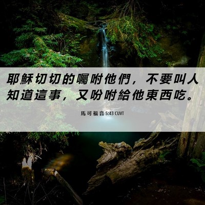 Picture 06 - 馬 可 福 音 5:43 CUVT - 耶 穌 切 切 的 囑 咐 他 們 ， 不 要 - Bible Verse Picture