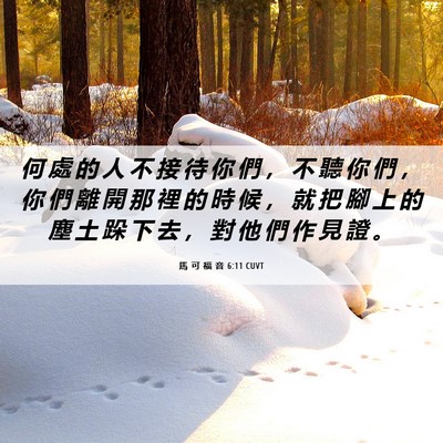 Picture 06 - 馬 可 福 音 6:11 CUVT - 何 處 的 人 不 接 待 你 們 ， 不 聽 - Bible Verse Picture