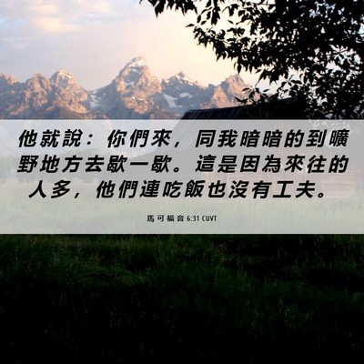 Picture 06 - 馬 可 福 音 6:31 CUVT - 他 就 說 ： 你 們 來 ， 同 我 暗 暗 - Bible Verse Picture