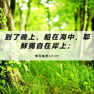 Picture 06 - 馬 可 福 音 6:47 CUVT - 到 了 晚 上 ， 船 在 海 中 ， 耶 穌 - Bible Verse Picture