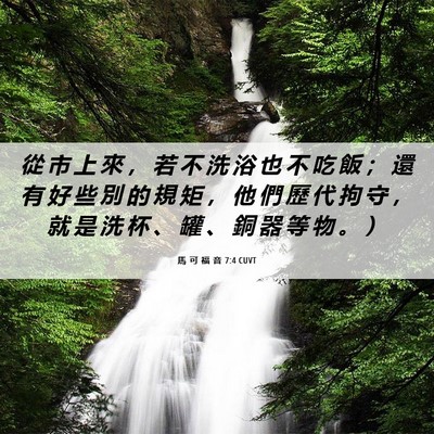 Picture 06 - 馬 可 福 音 7:4 CUVT - 從 市 上 來 ， 若 不 洗 浴 也 不 吃 - Bible Verse Picture