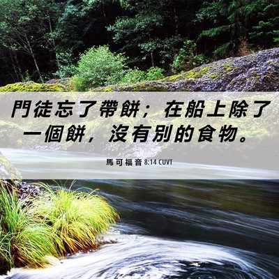 Picture 06 - 馬 可 福 音 8:14 CUVT - 門 徒 忘 了 帶 餅 ； 在 船 上 除 了 - Bible Verse Picture