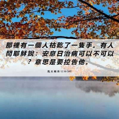 Picture 06 - 馬 太 福 音 12:10 CUVT - 那 裡 有 一 個 人 枯 乾 了 一 隻 手 - Bible Verse Picture