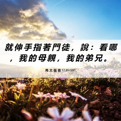 Picture 06 - 馬 太 福 音 12:49 CUVT - 就 伸 手 指 著 門 徒 ， 說 ： 看 哪 - Bible Verse Picture