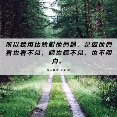 Picture 06 - 馬 太 福 音 13:13 CUVT - 所 以 我 用 比 喻 對 他 們 講 ， 是 - Bible Verse Picture