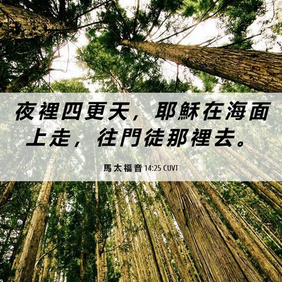 Picture 06 - 馬 太 福 音 14:25 CUVT - 夜 裡 四 更 天 ， 耶 穌 在 海 面 上 - Bible Verse Picture