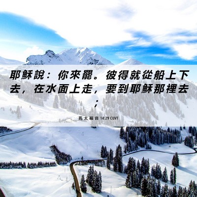 Picture 06 - 馬 太 福 音 14:29 CUVT - 耶 穌 說 ： 你 來 罷 。 彼 得 就 從 - Bible Verse Picture