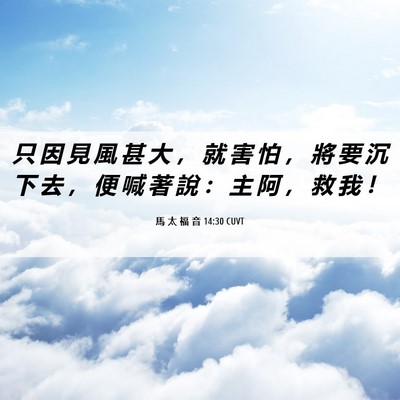 Picture 06 - 馬 太 福 音 14:30 CUVT - 只 因 見 風 甚 大 ， 就 害 怕 ， 將 - Bible Verse Picture