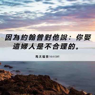 Picture 06 - 馬 太 福 音 14:4 CUVT - 因 為 約 翰 曾 對 他 說 ： 你 娶 這 - Bible Verse Picture