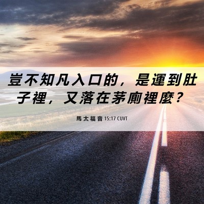 Picture 06 - 馬 太 福 音 15:17 CUVT - 豈 不 知 凡 入 口 的 ， 是 運 到 肚 - Bible Verse Picture