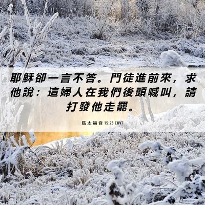 Picture 06 - 馬 太 福 音 15:23 CUVT - 耶 穌 卻 一 言 不 答 。 門 徒 進 前 - Bible Verse Picture
