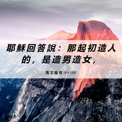 Picture 06 - 馬 太 福 音 19:4 CUVT - 耶 穌 回 答 說 ： 那 起 初 造 人 的 - Bible Verse Picture