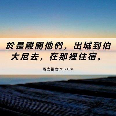 Picture 06 - 馬 太 福 音 21:17 CUVT - 於 是 離 開 他 們 ， 出 城 到 伯 大 - Bible Verse Picture