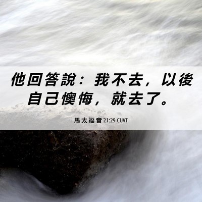 Picture 06 - 馬 太 福 音 21:29 CUVT - 他 回 答 說 ： 我 不 去 ， 以 後 自 - Bible Verse Picture