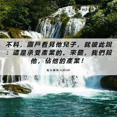 Picture 06 - 馬 太 福 音 21:38 CUVT - 不 料 ， 園 戶 看 見 他 兒 子 ， 就 - Bible Verse Picture