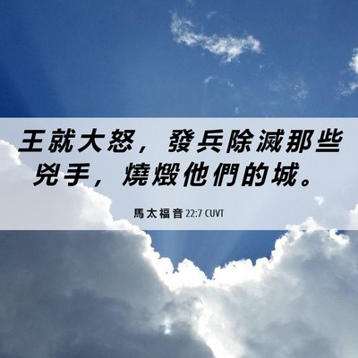 Picture 06 - 馬 太 福 音 22:7 CUVT - 王 就 大 怒 ， 發 兵 除 滅 那 些 兇 - Bible Verse Picture