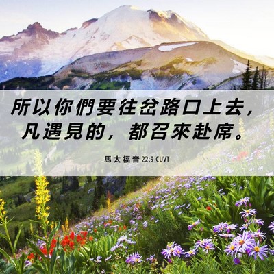 Picture 06 - 馬 太 福 音 22:9 CUVT - 所 以 你 們 要 往 岔 路 口 上 去 ， - Bible Verse Picture
