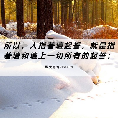 Picture 06 - 馬 太 福 音 23:20 CUVT - 所 以 ， 人 指 著 壇 起 誓 ， 就 是 - Bible Verse Picture