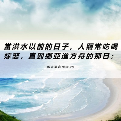 Picture 06 - 馬 太 福 音 24:38 CUVT - 當 洪 水 以 前 的 日 子 ， 人 照 常 - Bible Verse Picture