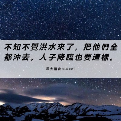 Picture 06 - 馬 太 福 音 24:39 CUVT - 不 知 不 覺 洪 水 來 了 ， 把 他 們 - Bible Verse Picture