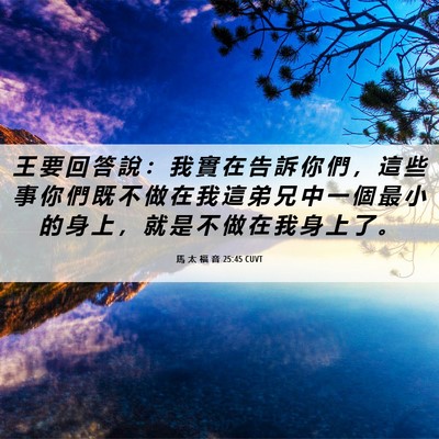 Picture 06 - 馬 太 福 音 25:45 CUVT - 王 要 回 答 說 ： 我 實 在 告 訴 你 - Bible Verse Picture