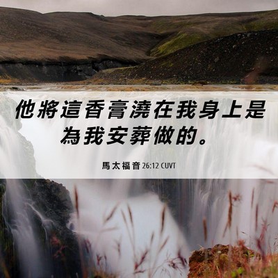Picture 06 - 馬 太 福 音 26:12 CUVT - 他 將 這 香 膏 澆 在 我 身 上 是 為 - Bible Verse Picture