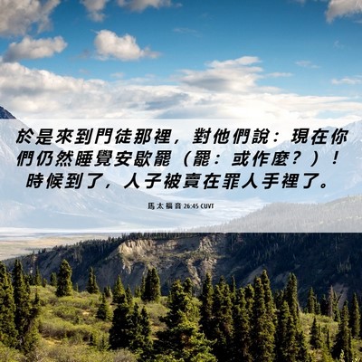 Picture 06 - 馬 太 福 音 26:45 CUVT - 於 是 來 到 門 徒 那 裡 ， 對 他 們 - Bible Verse Picture