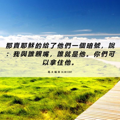Picture 06 - 馬 太 福 音 26:48 CUVT - 那 賣 耶 穌 的 給 了 他 們 一 個 暗 - Bible Verse Picture