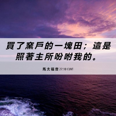 Picture 06 - 馬 太 福 音 27:10 CUVT - 買 了 窯 戶 的 一 塊 田 ； 這 是 照 - Bible Verse Picture